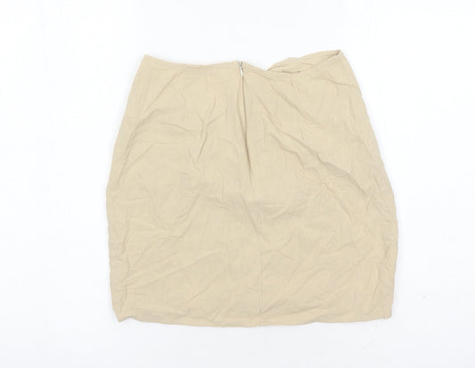Misspap Womens Beige Viscose Mini Skirt Size 14 Zip - Side Split Detail