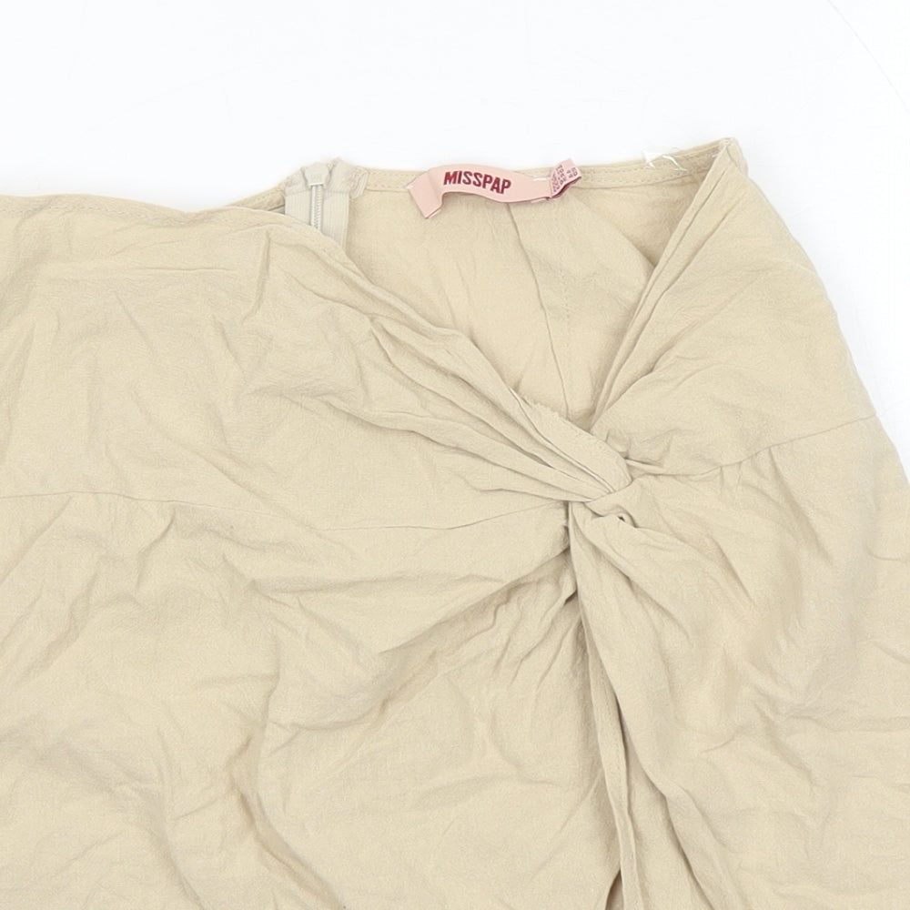 Misspap Womens Beige Viscose Mini Skirt Size 14 Zip - Side Split Detail