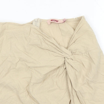Misspap Womens Beige Viscose Mini Skirt Size 14 Zip - Side Split Detail