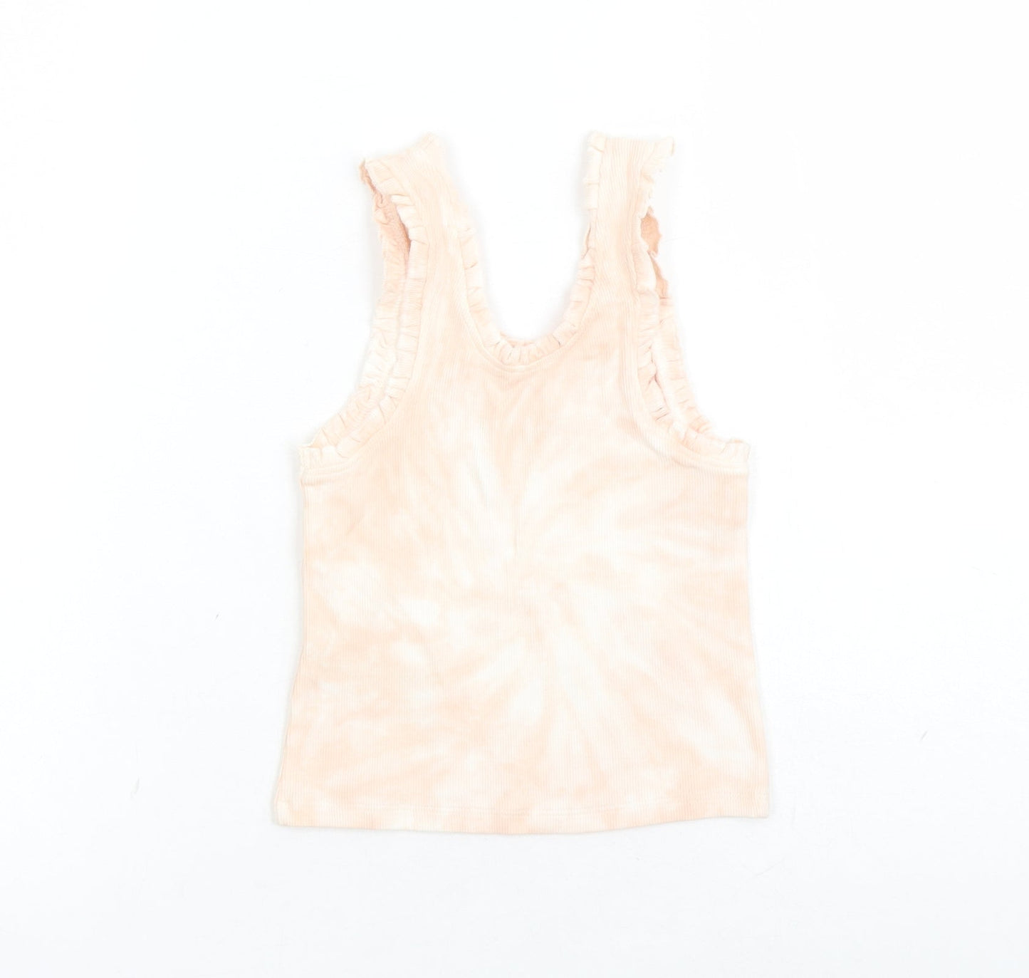 Marks and Spencer Girls Pink Geometric Cotton Basic Tank Size 6-7 Years Scoop Neck Pullover - Tie Dye Effect