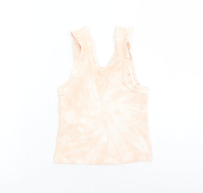 Marks and Spencer Girls Pink Geometric Cotton Basic Tank Size 6-7 Years Scoop Neck Pullover - Tie Dye Effect