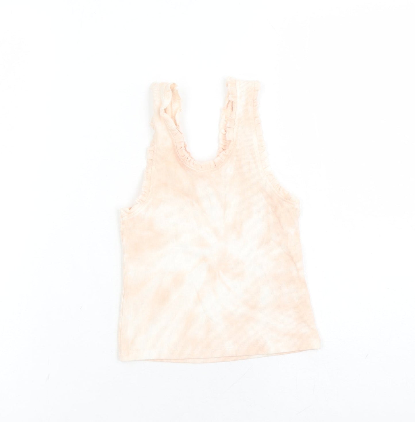 Marks and Spencer Girls Pink Geometric Cotton Basic Tank Size 6-7 Years Scoop Neck Pullover - Tie Dye Effect