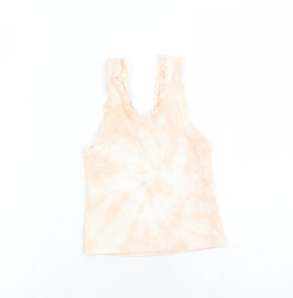 Marks and Spencer Girls Pink Geometric Cotton Basic Tank Size 6-7 Years Scoop Neck Pullover - Tie Dye Effect