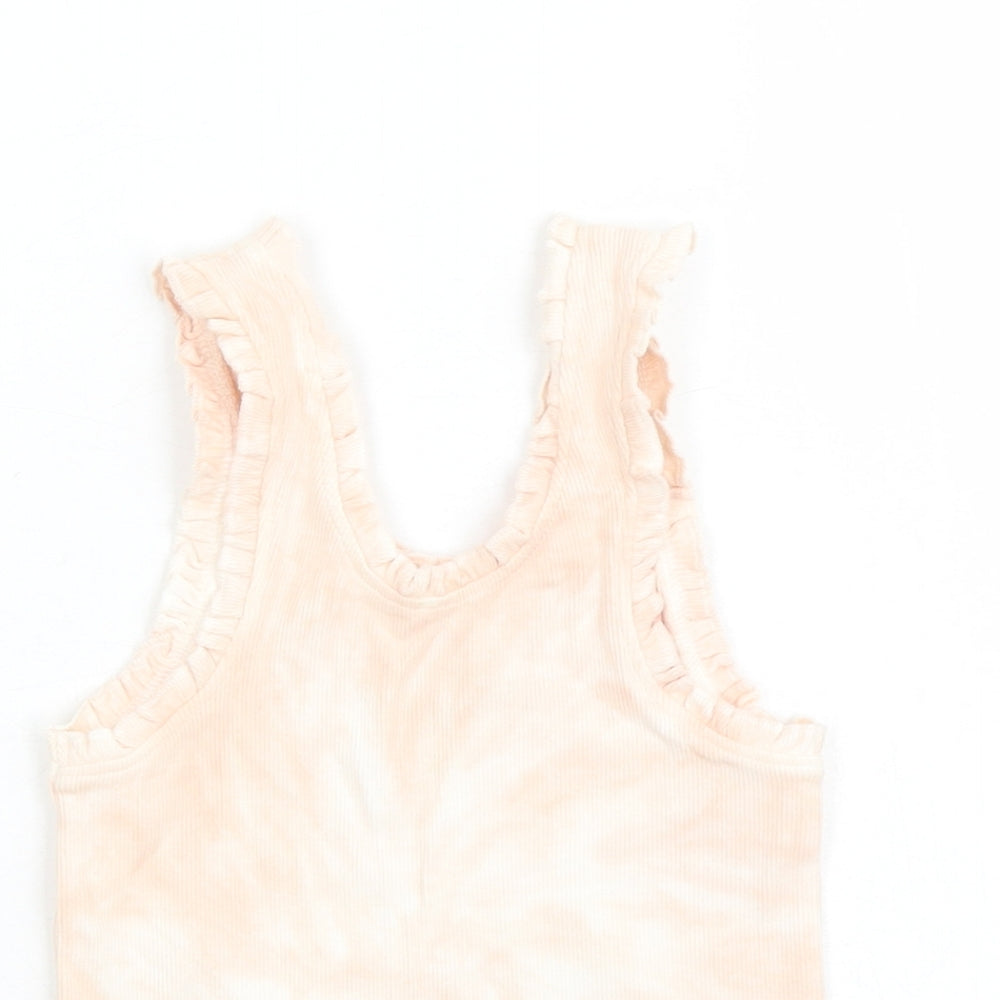 Marks and Spencer Girls Pink Geometric Cotton Basic Tank Size 6-7 Years Scoop Neck Pullover - Tie Dye Effect