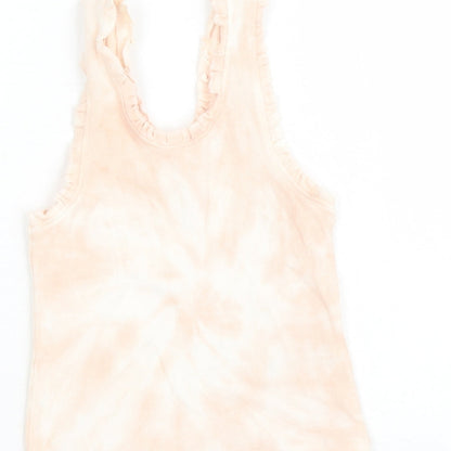 Marks and Spencer Girls Pink Geometric Cotton Basic Tank Size 6-7 Years Scoop Neck Pullover - Tie Dye Effect