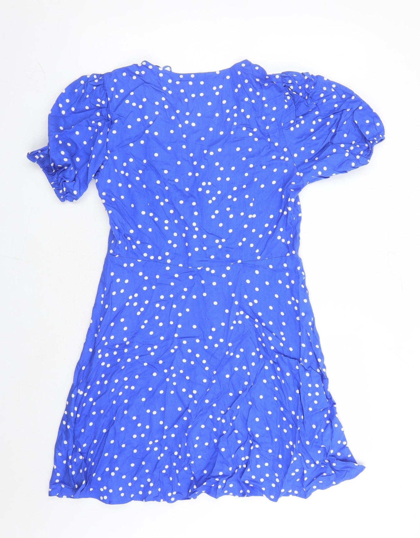Marks and Spencer Womens Blue Polka Dot Viscose A-Line Size 10 V-Neck Zip