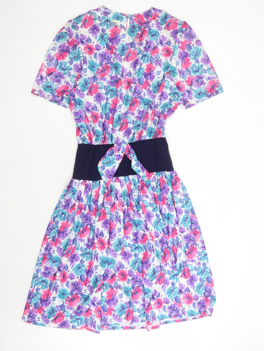 Debenhams Womens Multicoloured Floral Polyester A-Line Size 16 Round Neck Zip - Vintage