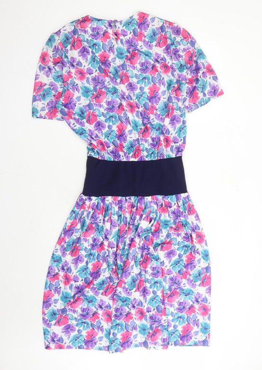 Debenhams Womens Multicoloured Floral Polyester A-Line Size 16 Round Neck Zip - Vintage