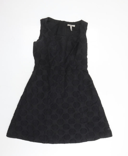 Pepperberry Womens Black Polka Dot Cotton Fit & Flare Size 12 Round Neck Zip - Lined