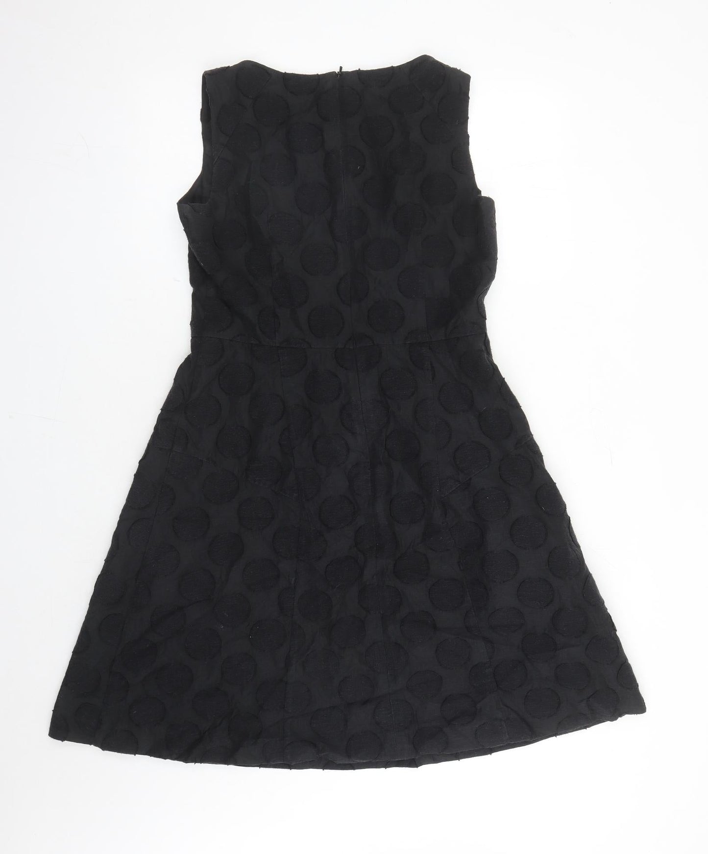 Pepperberry Womens Black Polka Dot Cotton Fit & Flare Size 12 Round Neck Zip - Lined