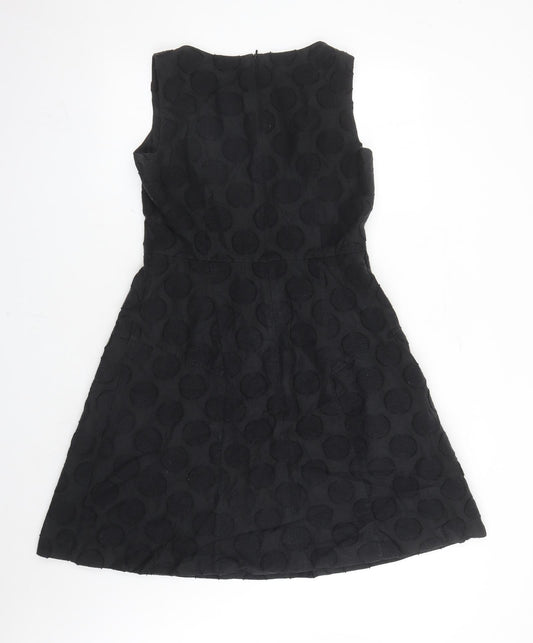 Pepperberry Womens Black Polka Dot Cotton Fit & Flare Size 12 Round Neck Zip - Lined