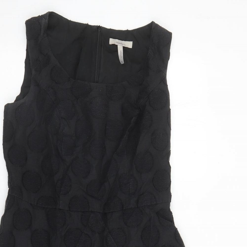 Pepperberry Womens Black Polka Dot Cotton Fit & Flare Size 12 Round Neck Zip - Lined