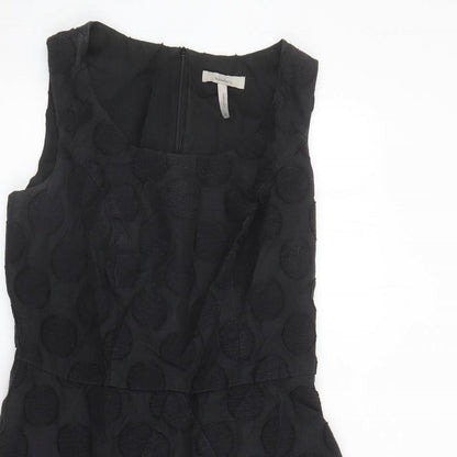 Pepperberry Womens Black Polka Dot Cotton Fit & Flare Size 12 Round Neck Zip - Lined