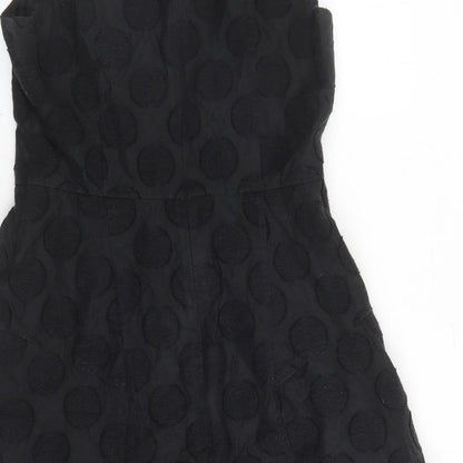 Pepperberry Womens Black Polka Dot Cotton Fit & Flare Size 12 Round Neck Zip - Lined