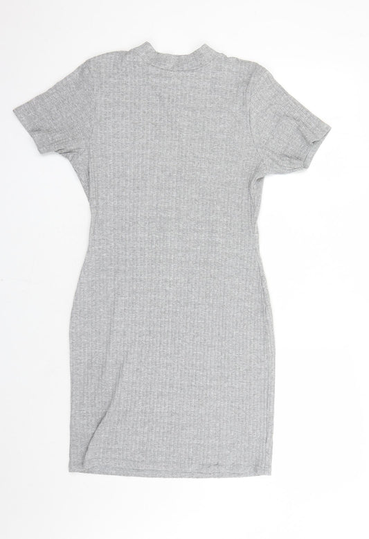 Missguided Womens Grey Viscose Bodycon Size 14 Mock Neck Pullover - Open Back Detail