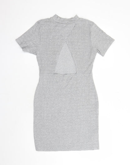 Missguided Womens Grey Viscose Bodycon Size 14 Mock Neck Pullover - Open Back Detail