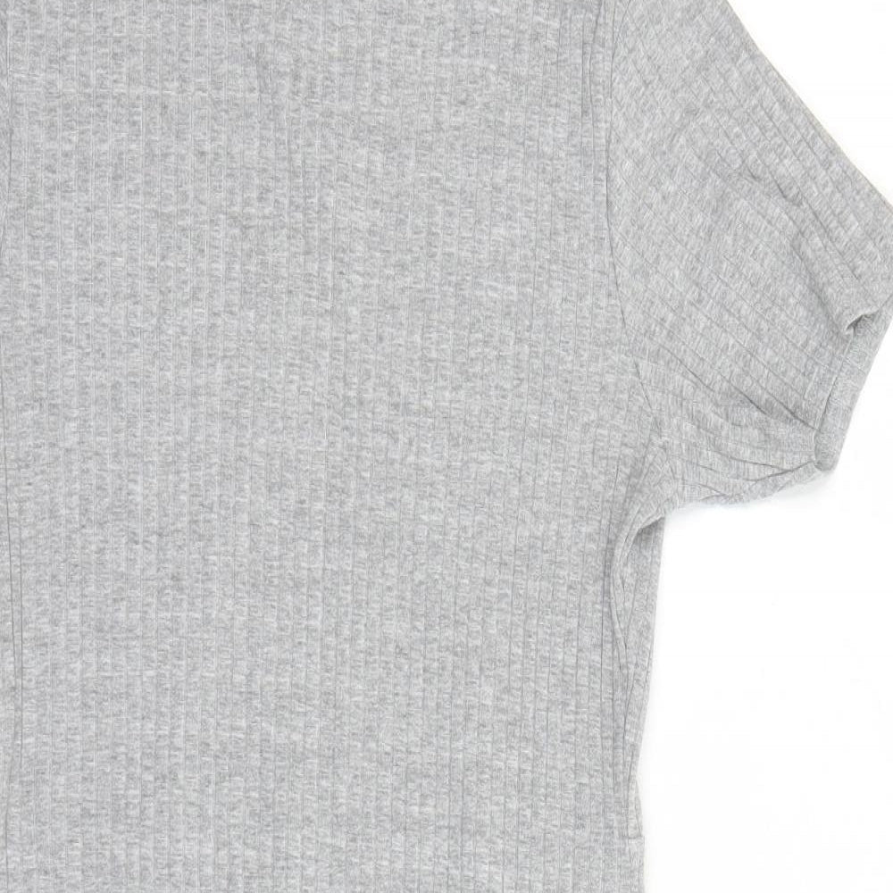 Missguided Womens Grey Viscose Bodycon Size 14 Mock Neck Pullover - Open Back Detail