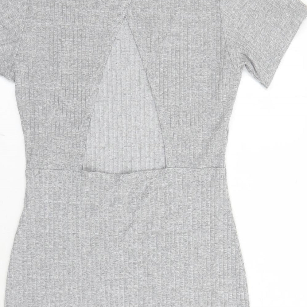 Missguided Womens Grey Viscose Bodycon Size 14 Mock Neck Pullover - Open Back Detail