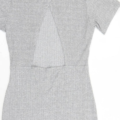 Missguided Womens Grey Viscose Bodycon Size 14 Mock Neck Pullover - Open Back Detail