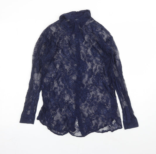 Divided by H&M Womens Blue Geometric Viscose Basic Button-Up Size 10 Collared