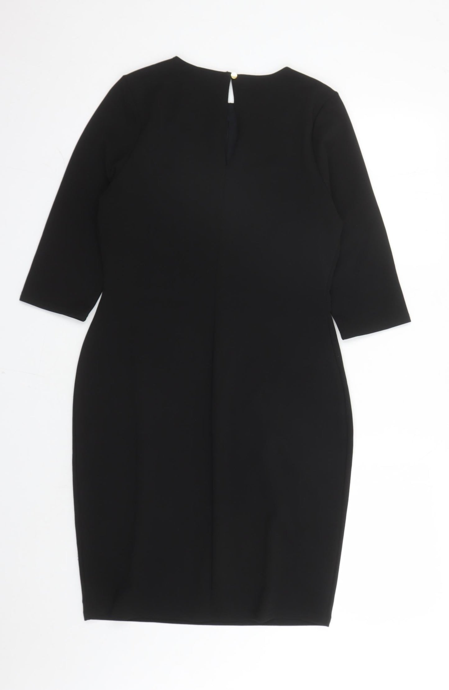 Dorothy Perkins Womens Black Polyester Pencil Dress Size 12 Round Neck Button
