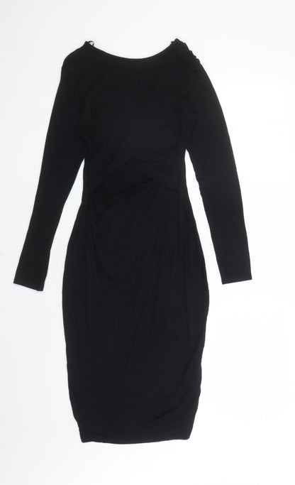 River Island Womens Black Polyester Bodycon Size 12 Round Neck Pullover - Open Detail On Front