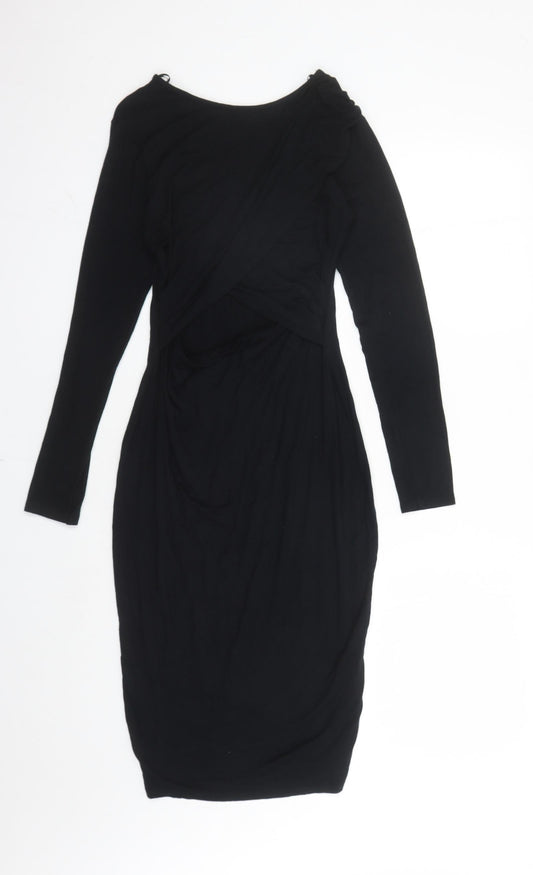 River Island Womens Black Polyester Bodycon Size 12 Round Neck Pullover - Open Detail On Front