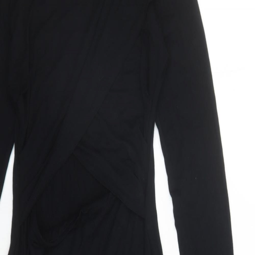 River Island Womens Black Polyester Bodycon Size 12 Round Neck Pullover - Open Detail On Front