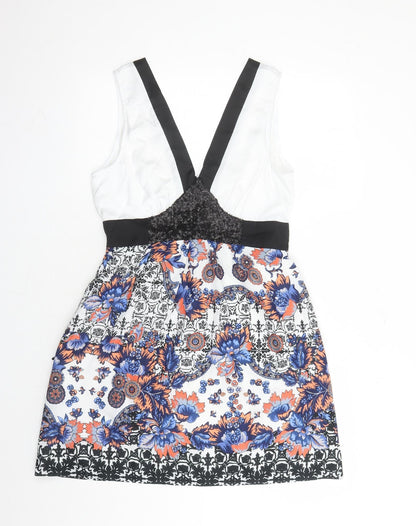 Closet Womens Multicoloured Floral Polyester A-Line Size 12 V-Neck Zip - Sequin Detail Lined