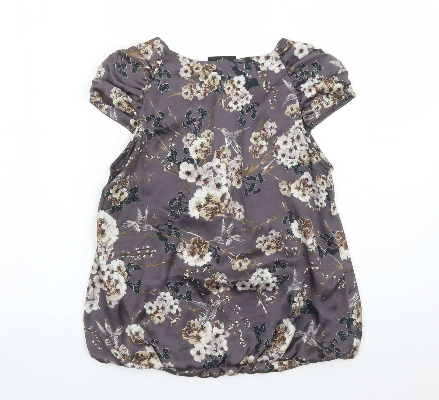 Wallis Womens Brown Floral Polyester Basic Blouse Size S Round Neck