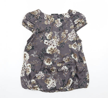 Wallis Womens Brown Floral Polyester Basic Blouse Size S Round Neck