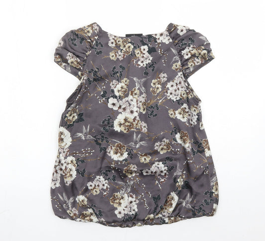 Wallis Womens Brown Floral Polyester Basic Blouse Size S Round Neck