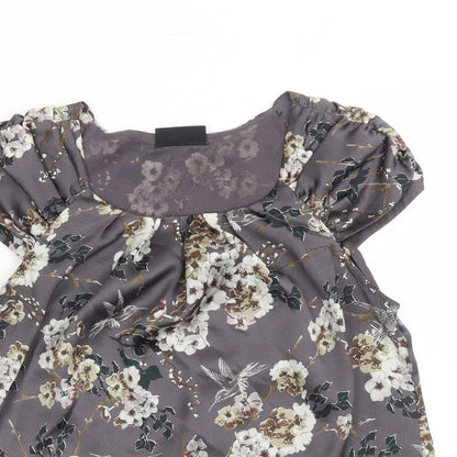 Wallis Womens Brown Floral Polyester Basic Blouse Size S Round Neck