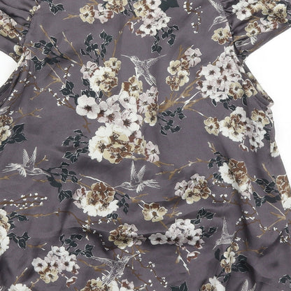 Wallis Womens Brown Floral Polyester Basic Blouse Size S Round Neck