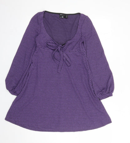 ASOS Womens Purple Houndstooth Polyester Fit & Flare Size 4 Scoop Neck Pullover