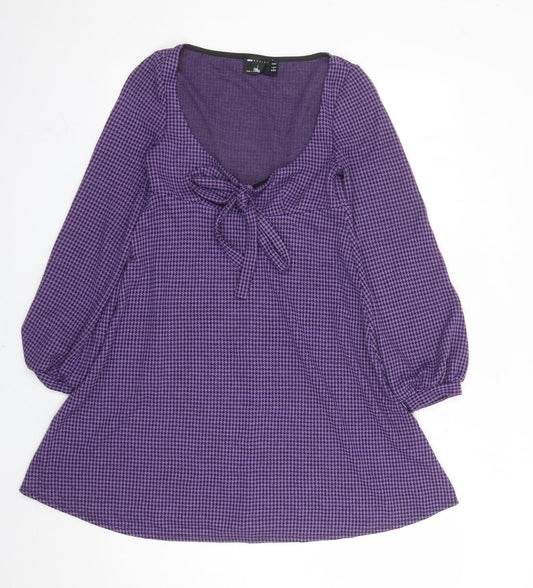 ASOS Womens Purple Houndstooth Polyester Fit & Flare Size 4 Scoop Neck Pullover