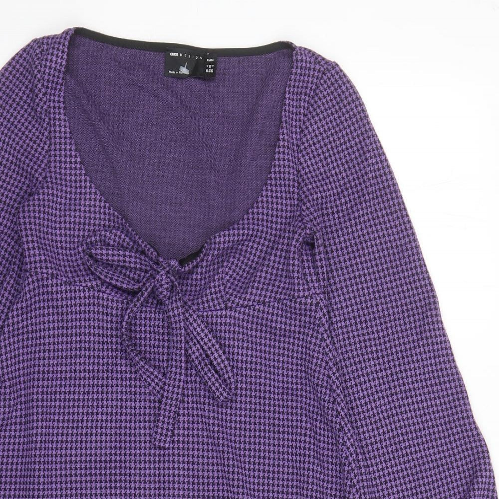 ASOS Womens Purple Houndstooth Polyester Fit & Flare Size 4 Scoop Neck Pullover