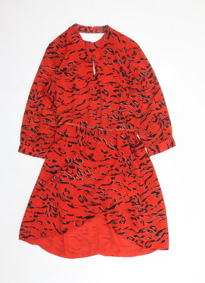 Sosandar Womens Red Animal Print Polyester A-Line Size 12 Round Neck Button