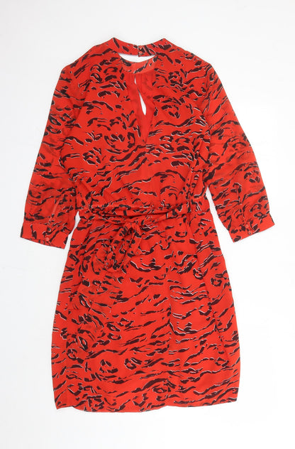 Sosandar Womens Red Animal Print Polyester A-Line Size 12 Round Neck Button
