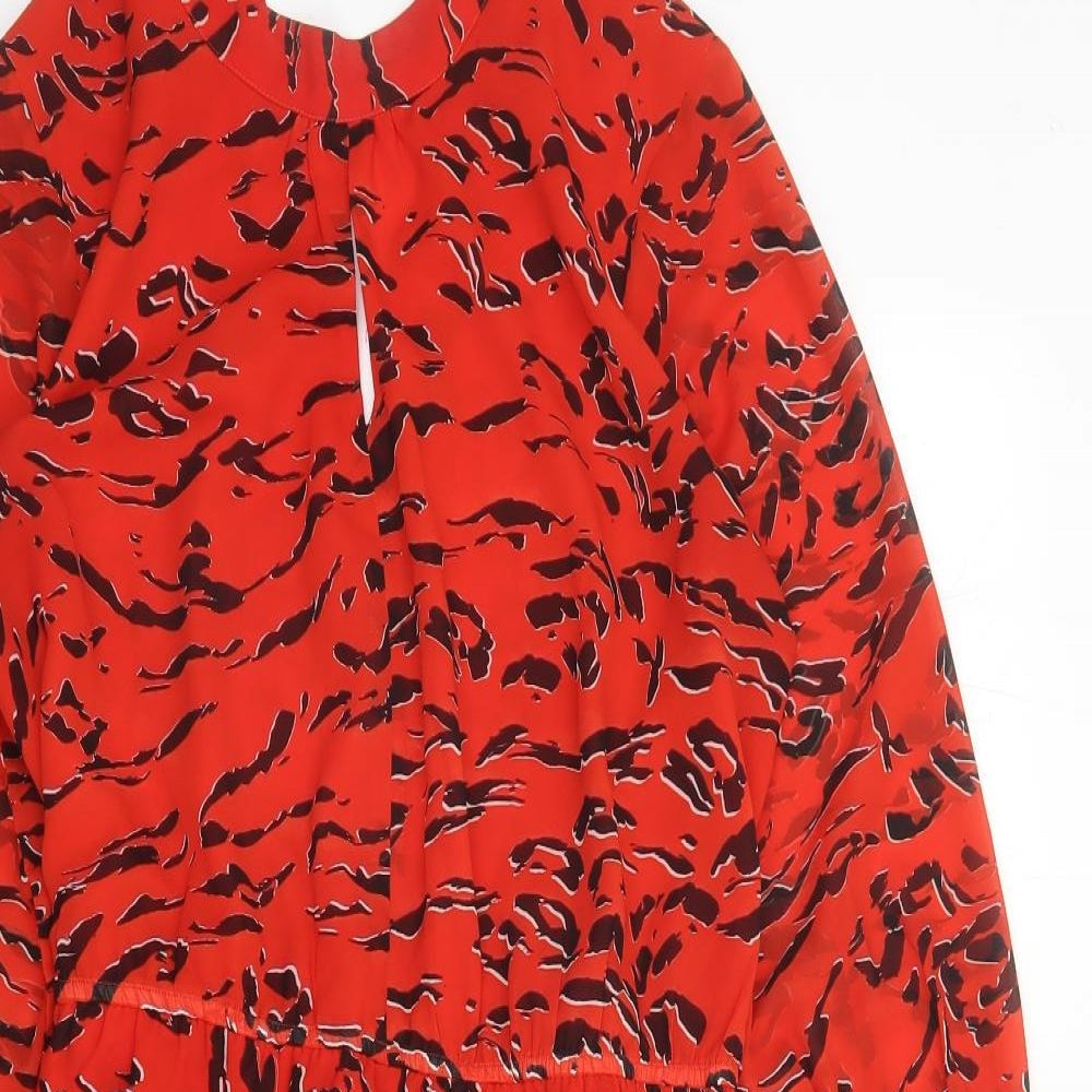 Sosandar Womens Red Animal Print Polyester A-Line Size 12 Round Neck Button