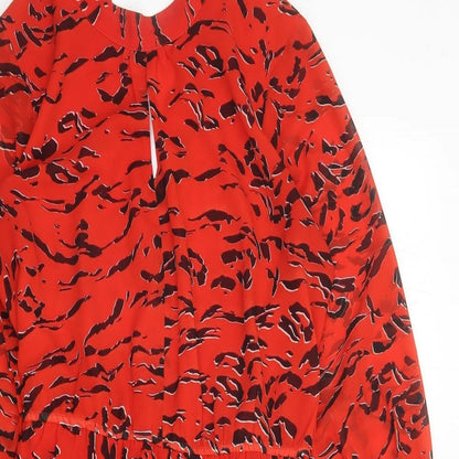 Sosandar Womens Red Animal Print Polyester A-Line Size 12 Round Neck Button
