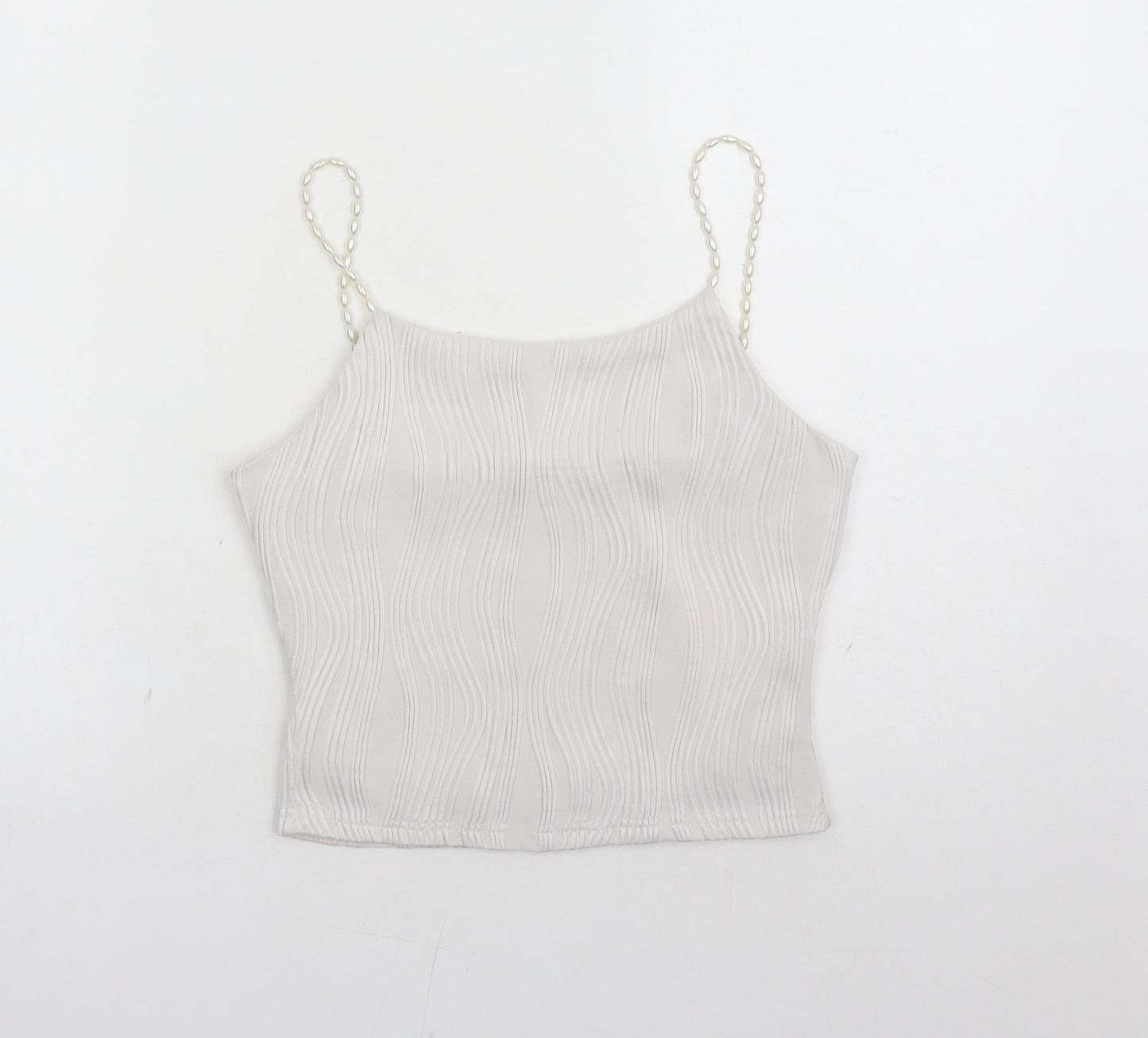 Rihoas Womens White Polyester Cropped Tank Size S Round Neck - Beaded Straps