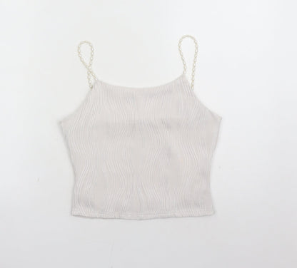 Rihoas Womens White Polyester Cropped Tank Size S Round Neck - Beaded Straps