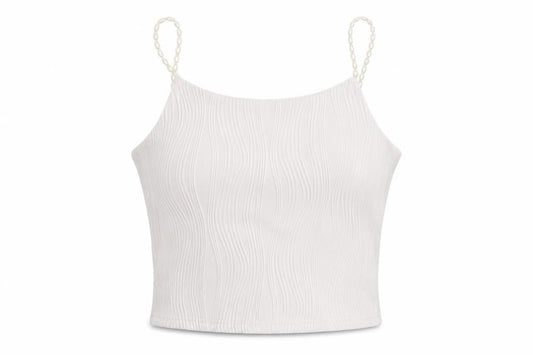 Rihoas Womens White Polyester Cropped Tank Size S Round Neck - Beaded Straps