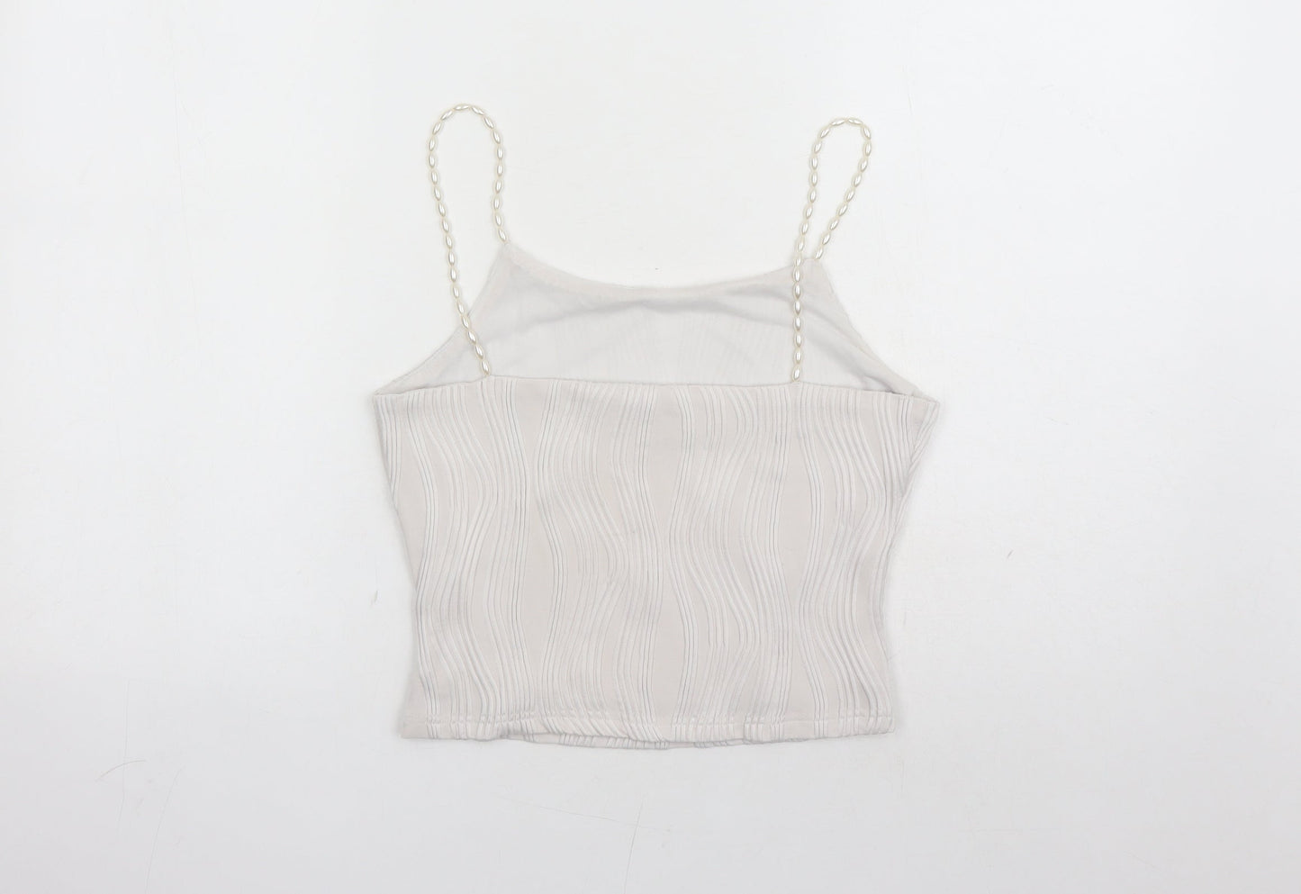 Rihoas Womens White Polyester Cropped Tank Size S Round Neck - Beaded Straps