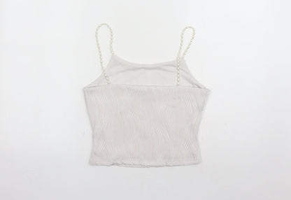 Rihoas Womens White Polyester Cropped Tank Size S Round Neck - Beaded Straps