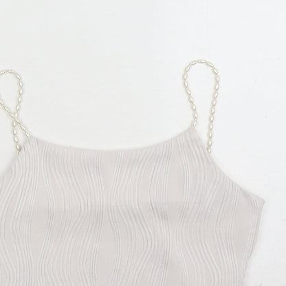 Rihoas Womens White Polyester Cropped Tank Size S Round Neck - Beaded Straps