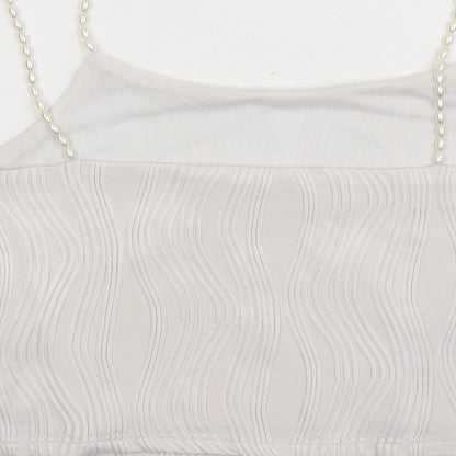Rihoas Womens White Polyester Cropped Tank Size S Round Neck - Beaded Straps