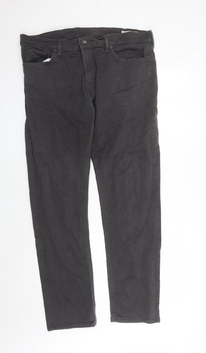 Marks and Spencer Mens Grey Cotton Straight Jeans Size 38 in L31 in Slim Zip