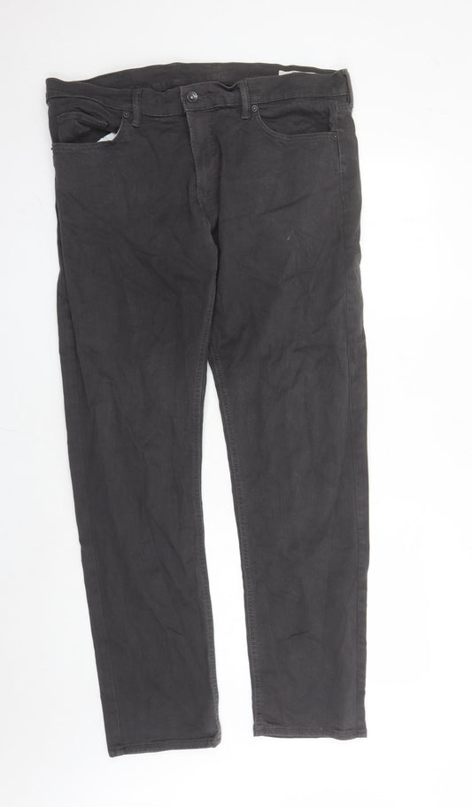 Marks and Spencer Mens Grey Cotton Straight Jeans Size 38 in L31 in Slim Zip